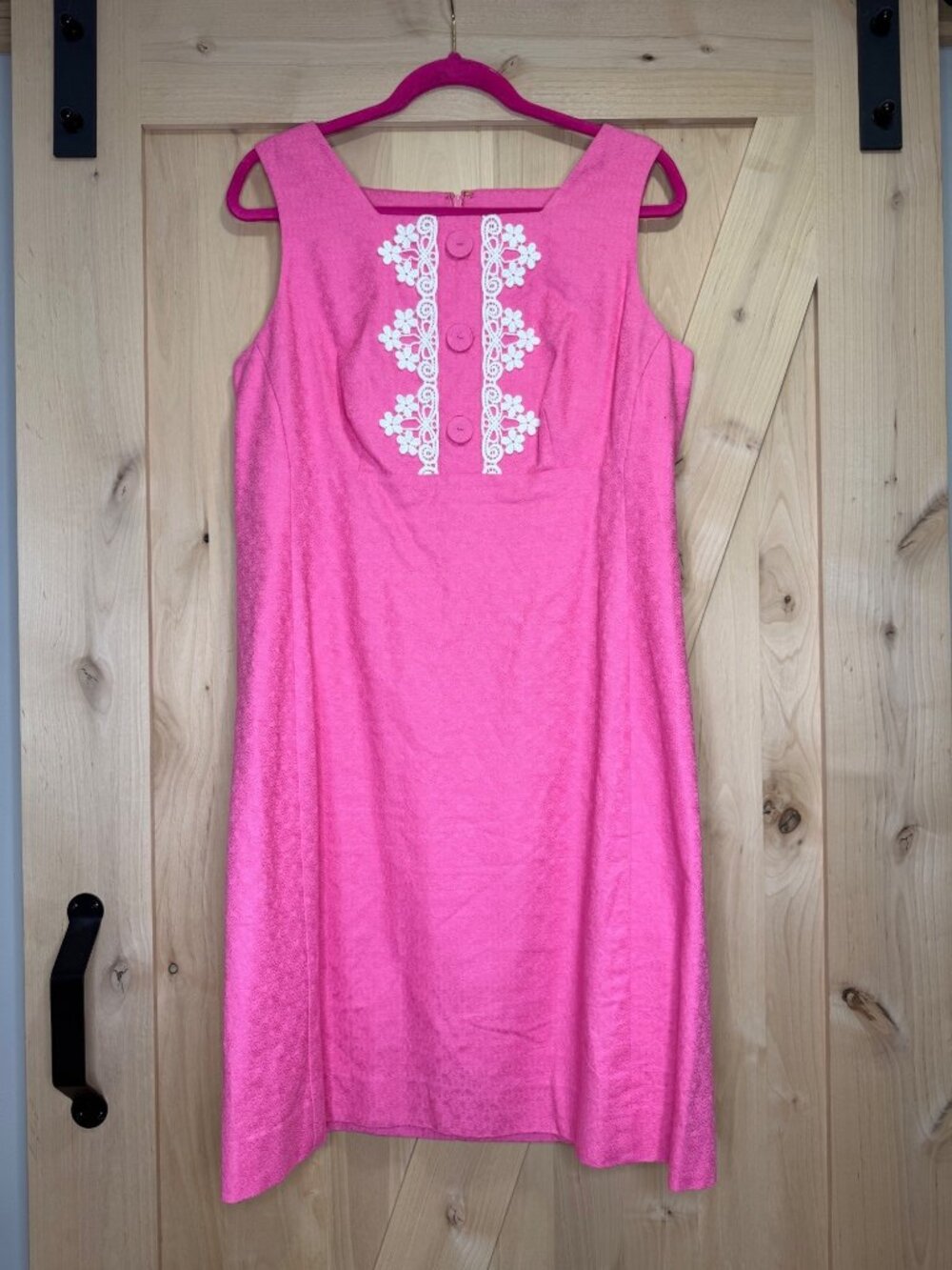 Lilly Pulitzer Adelson Shift Dress Womens 14 Pink Floral Lace Sleeveless Cotton